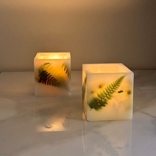 Botanical Art Cube Candle 3 inch