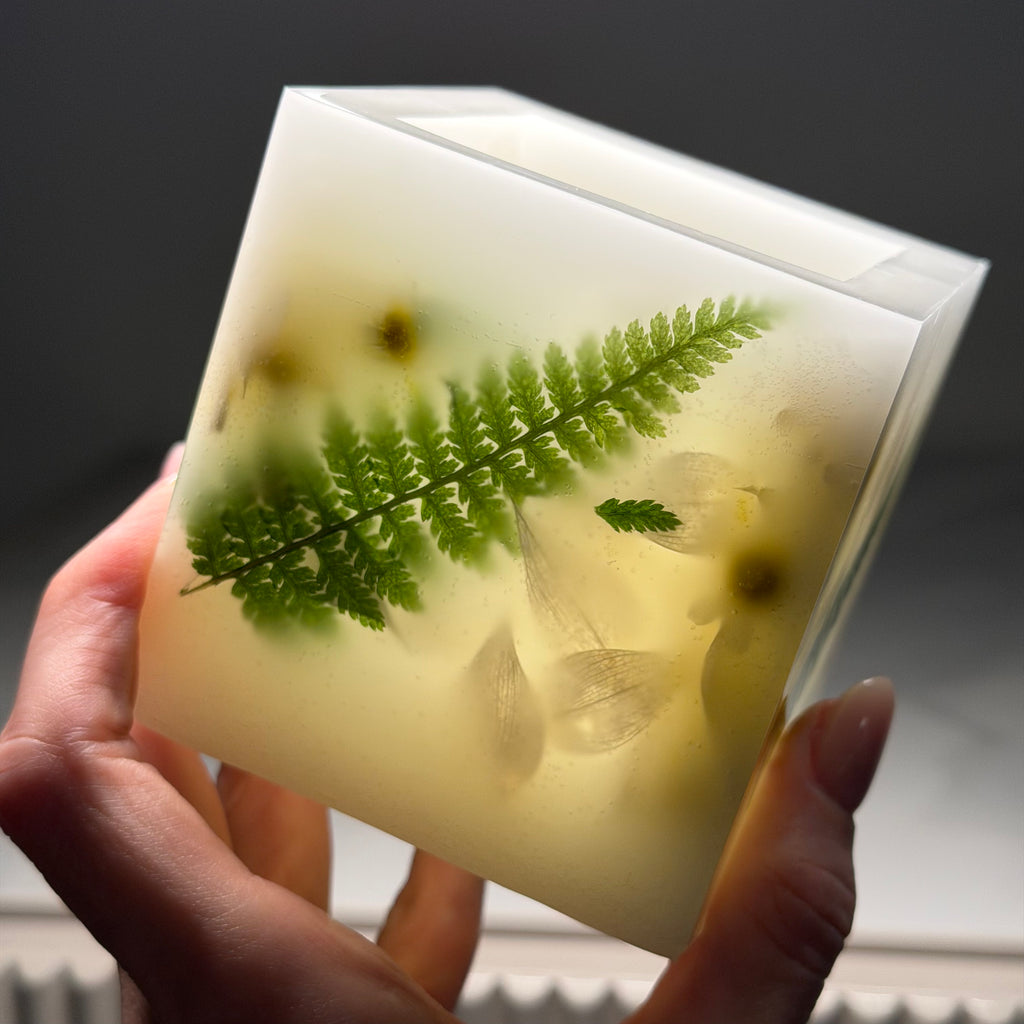 Botanical Art Cube Candle 3 inch