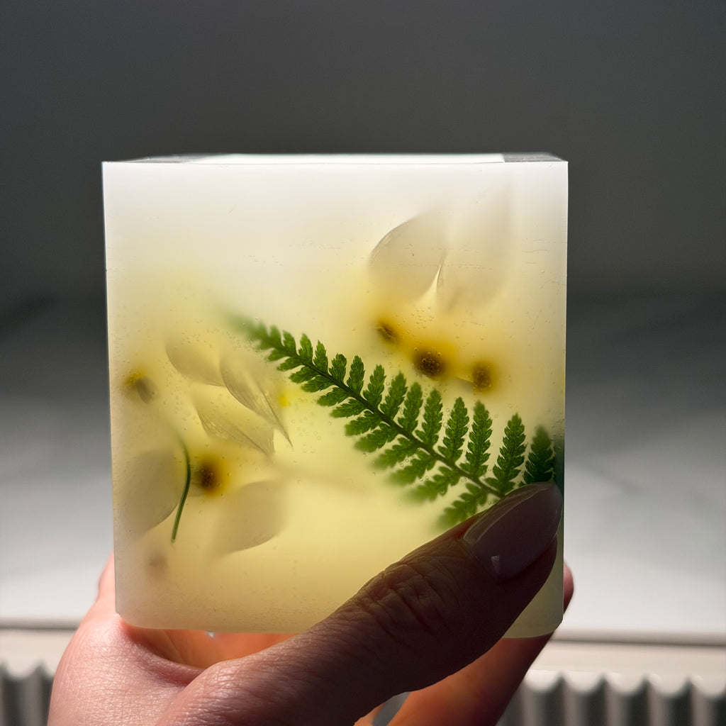 Botanical Art Cube Candle 3 inch