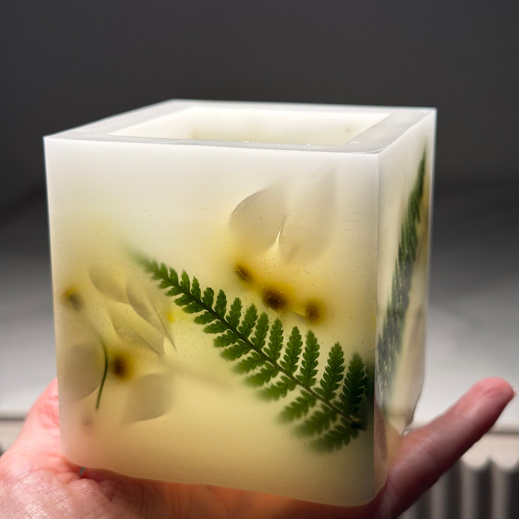 Botanical Art Cube Candle 3 inch
