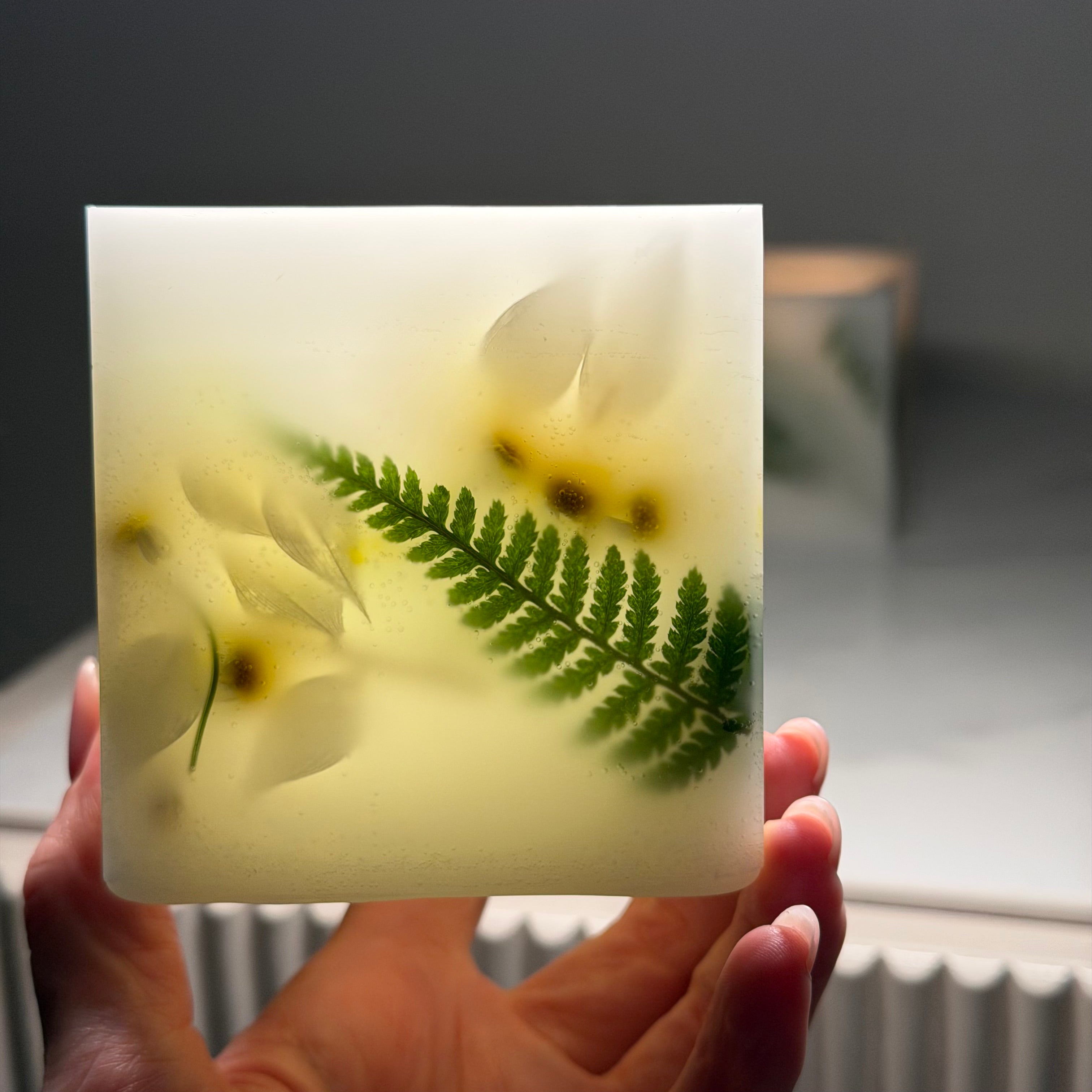 Botanical Art Cube Candle 3 inch