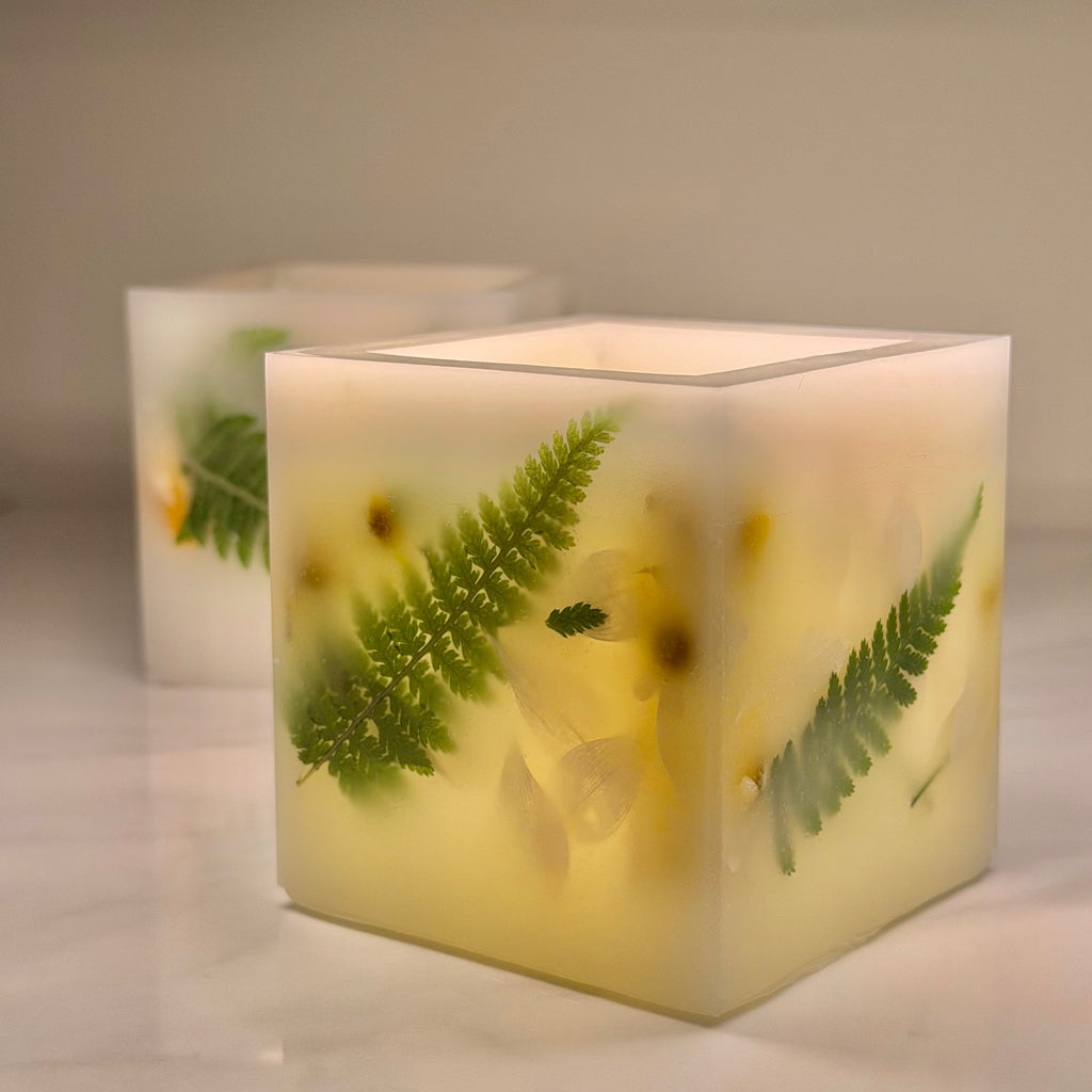 Botanical Art Cube Candle 3 inch
