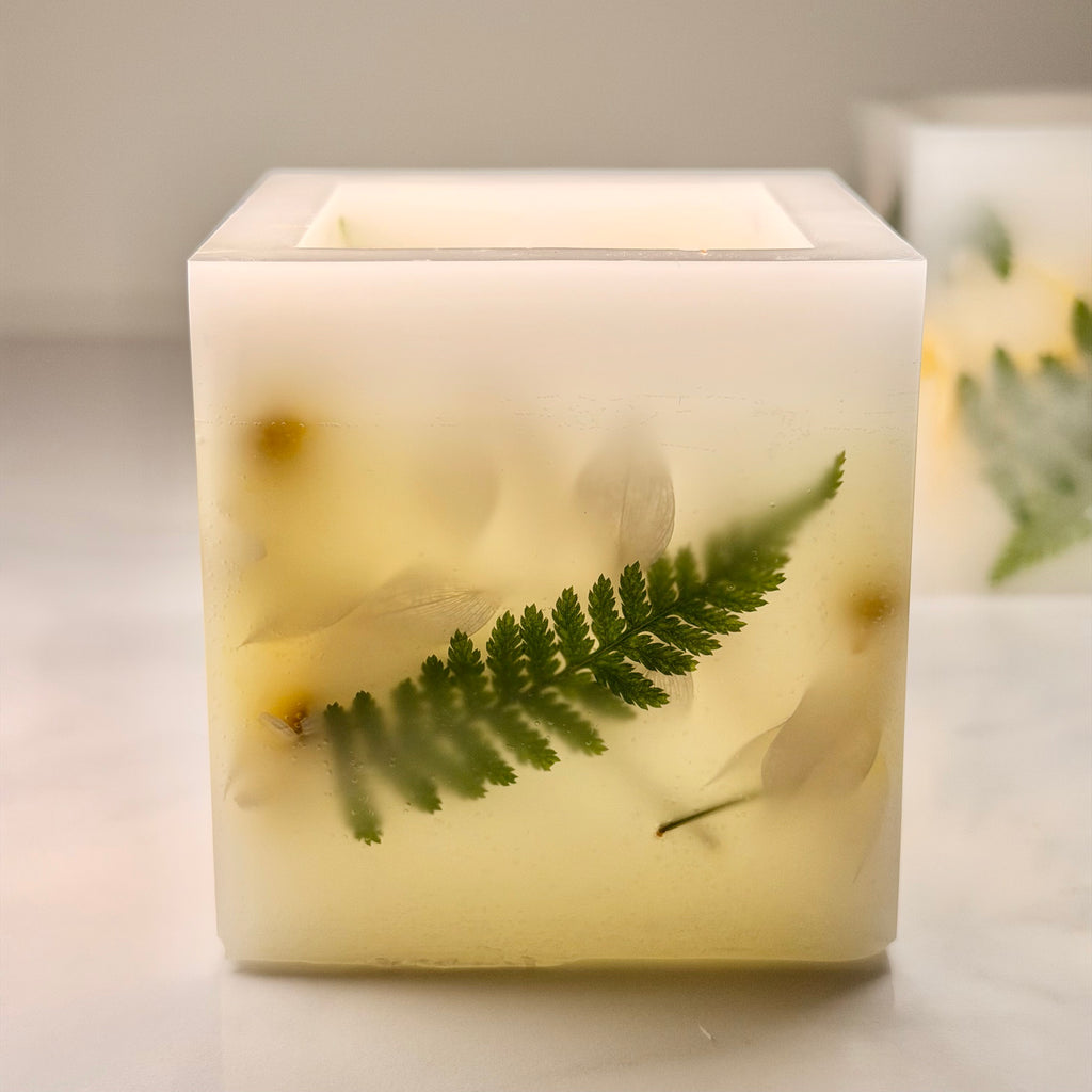 Botanical Art Cube Candle 3 inch