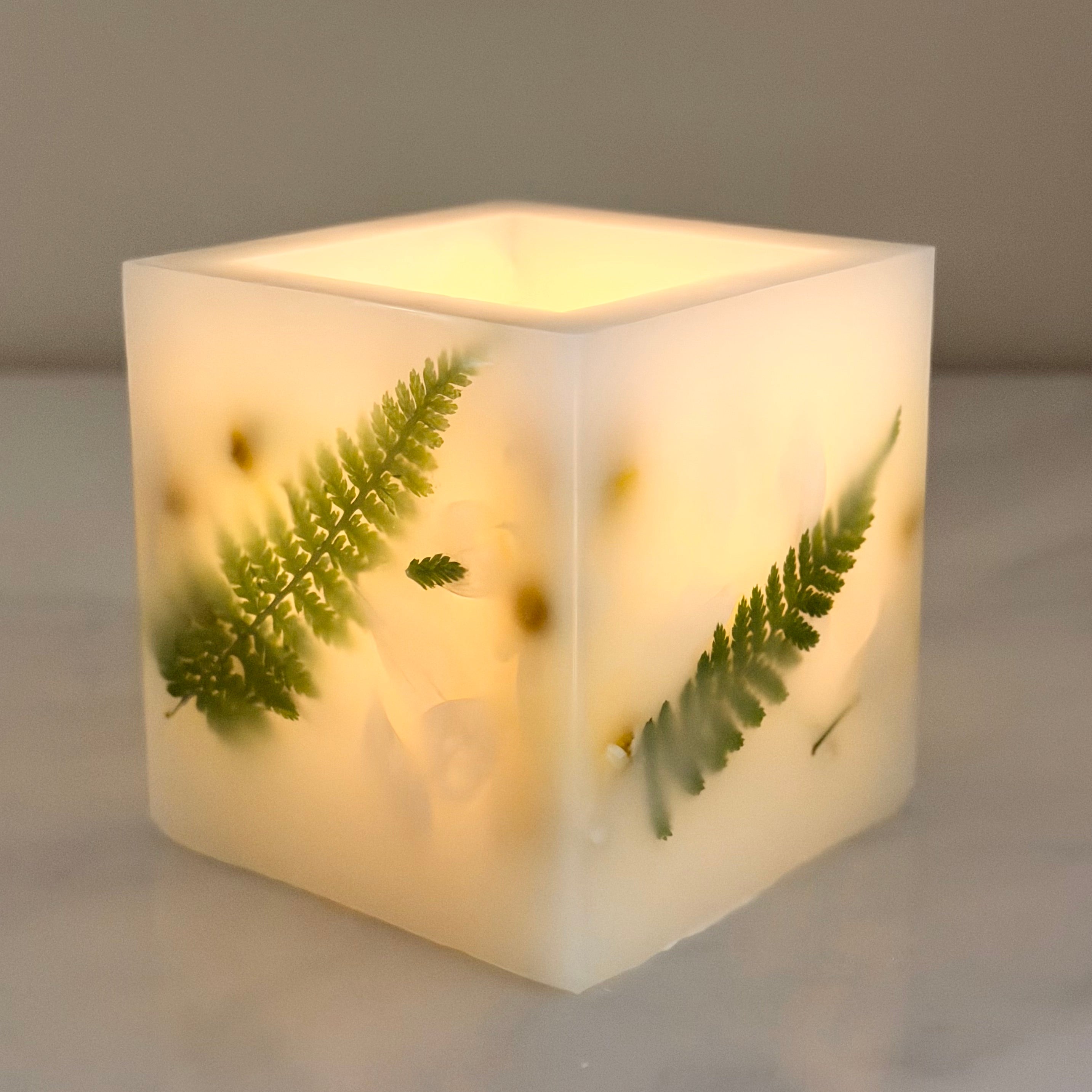 Botanical Art Cube Candle 3 inch
