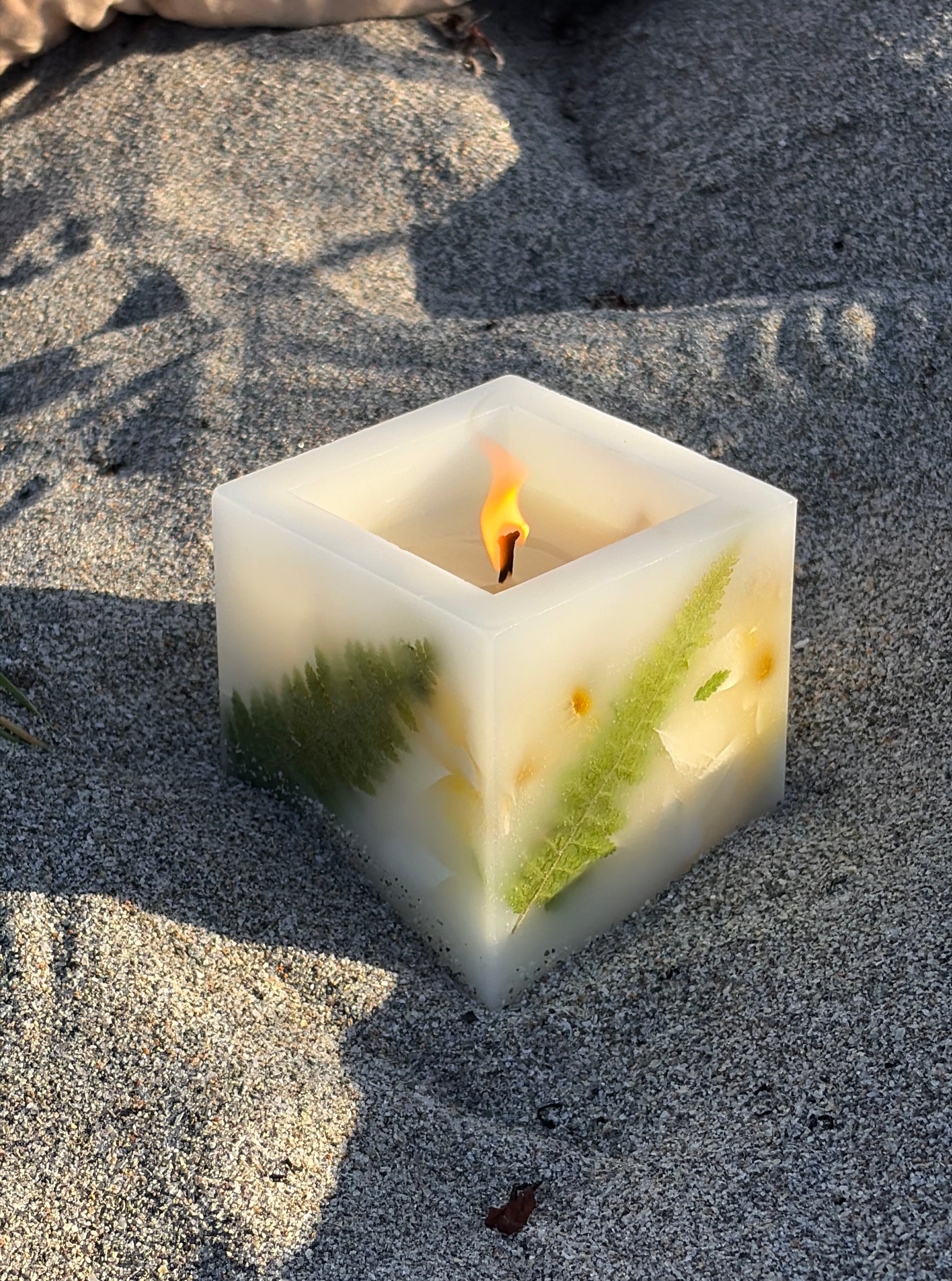 Botanical Art Cube Candle 3 inch